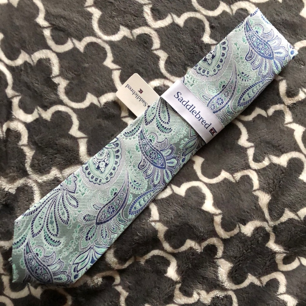 NWT blue green silver grey paisley tie